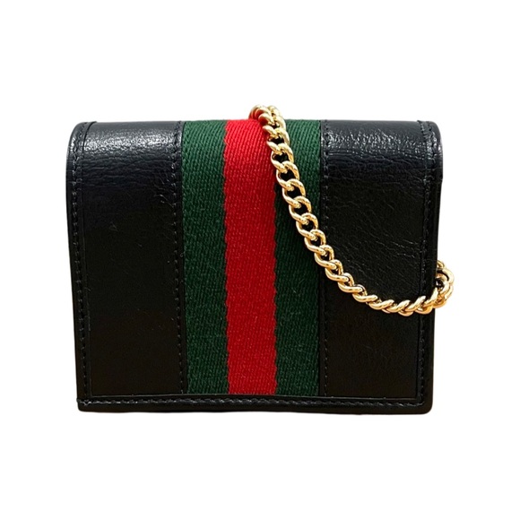 ❌sold❌Gucci Feline Head Crystal Web Leather Mini Chain Wallet - Picture 6 of 6